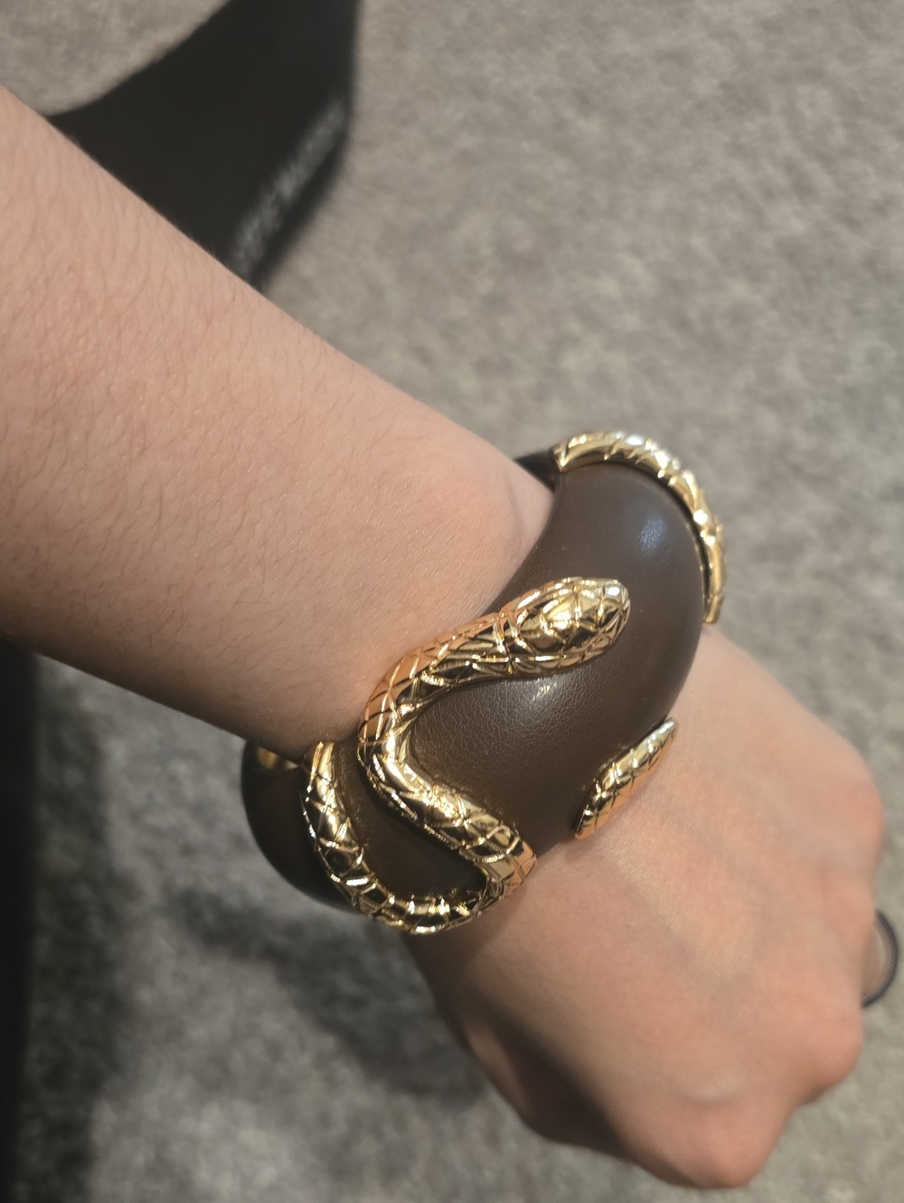 Gold Snake Accent Brown Bangle Bracelet